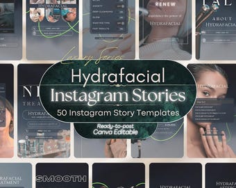 50 Hydrafacial Instagram Templates, Skincare Social Media Marketing Posts (Canva Editable)