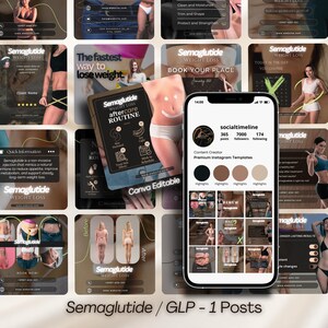 Plantillas de Instagram para bajar de peso con semaglutida: Publicaciones de Canva para clínicas médicas