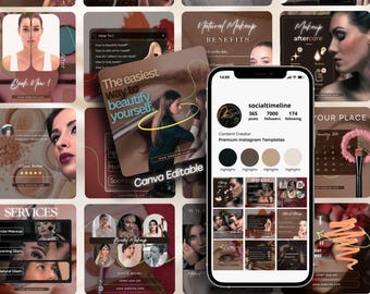 Makeup Artist Instagram Templates: MUA Social Media Branding (Canva Editable)