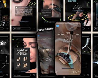 Plantillas de Instagram de Lash Tech: Levantamiento de pestañas en redes sociales (Canva editable)