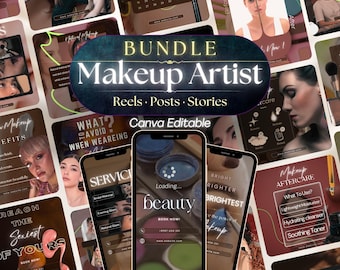 Makeup Artist Instagram Templates: MUA Social Media Reels, Posts, Stories (Canva Editable)