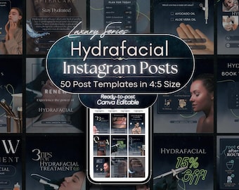 Hydrafacial Instagram Templates: Modern Skincare Social Media (Canva Editable Posts)