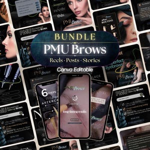 PMU Brows Instagram Templates: Microblading Social Media Reels, Posts, Stories (Canva Editable)