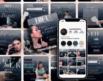 HIFU Treatment Instagram Templates: Skincare Social Media (Canva)