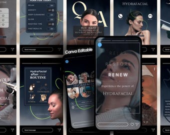 50 Hydrafacial Instagram Story Templates: Skincare Marketing (Canva Editable)