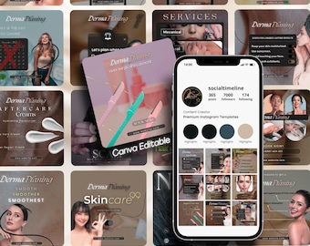 Plantillas de Instagram para dermaplaning: Cuidado de la piel (Canva editable)