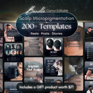 SMP Social Media Templates: Scalp Micropigmentation Instagram Posts, Reels, Stories (Canva Editable)