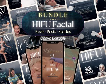 HIFU Facial Instagram Templates: Skincare Social Media Posts, Reels, Stories (Canva Editable)