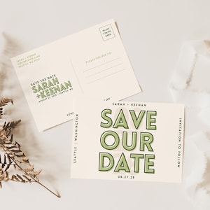 Bold Save the Date Vorlage | Moderne Schriftart sparen unsere Datum Postkarte einladen | Bearbeitbares benutzerdefiniertes Hochzeitspapier | Sofortiger digitaler Download