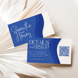 Modelo editável de RSVP de casamento com código QR | Cartão de resposta da informação do Web site do | Detalhes Convite Mini Insert | Cartão de gabinete pequeno