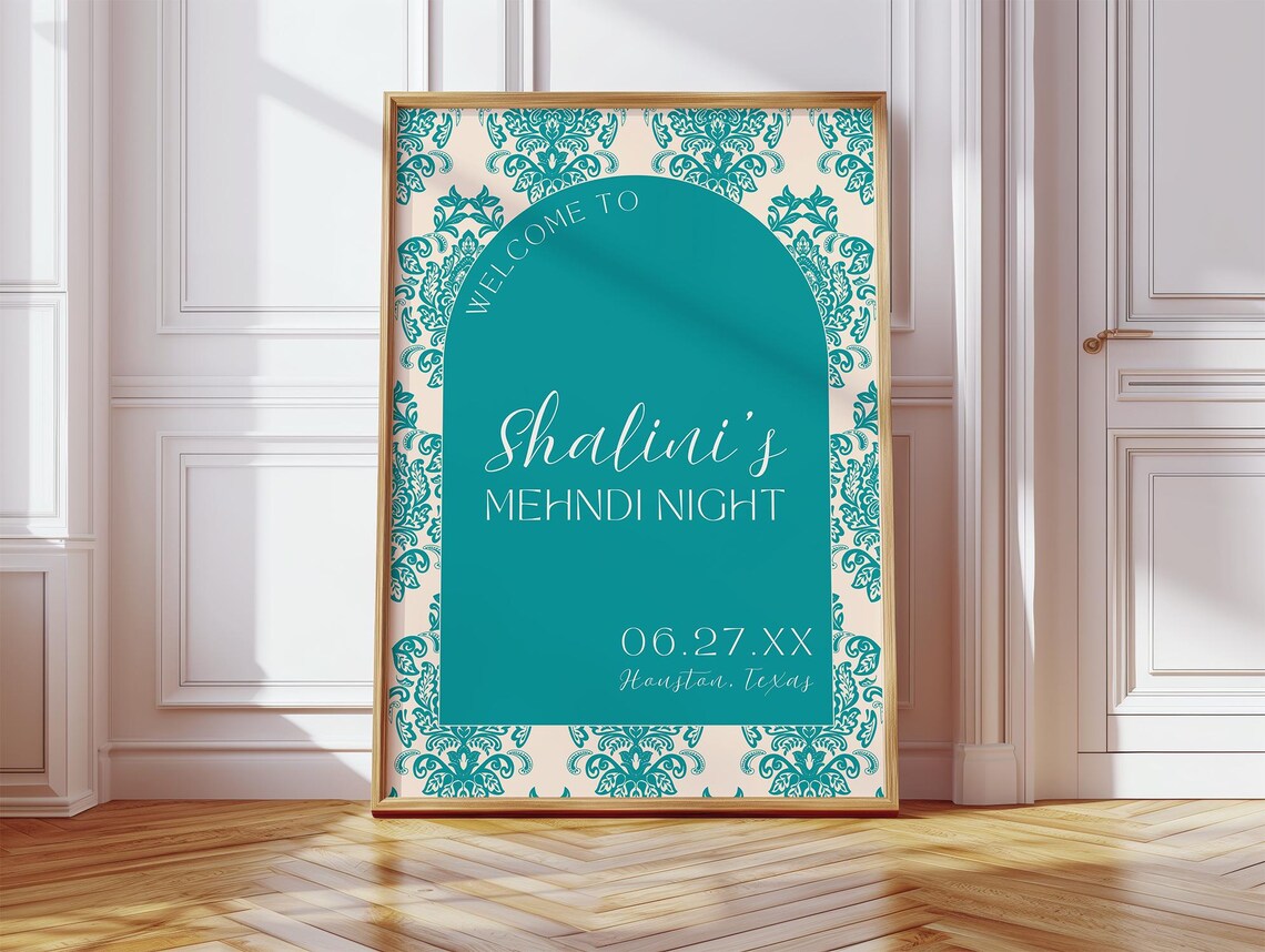 Mehndi Sign Template Floral Damask Decor Editable Canva