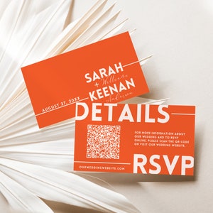 Minimalist Small Wedding Response Card Template | Editable QR Code RSVP Online Reply Card | Mini Wedding Details Card | Wedding Website Info