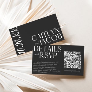 Wedding Website Info Card | QR Code Wedding Reply Card Template | RVSP Online Editable Invite Insert | Modern Script Wedding Details Card