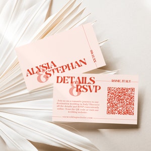 Insteekkaartsjabloon kleine bruiloft | QR-code RSVP online trouwkaart | Website-informatie Italiaanse trouwkaart | Bewerkbare reactiekaart