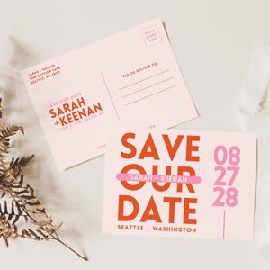 Minimal Save the Date Vorlage | Helle mutige Save Our Date Postkarte einladen | Bunt bearbeitbares Hochzeitspapier | Sofortiger digitaler Download