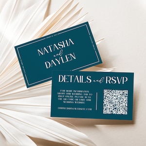 Aangepaste QR-code bruiloft antwoordkaartsjabloon | RVSP Online trouwwebsite-informatie | Bewerkbare kleine bruiloft details kaart invoegen