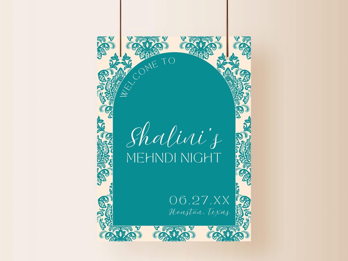 Mehndi Sign Template Floral Damask Decor Editable Canva
