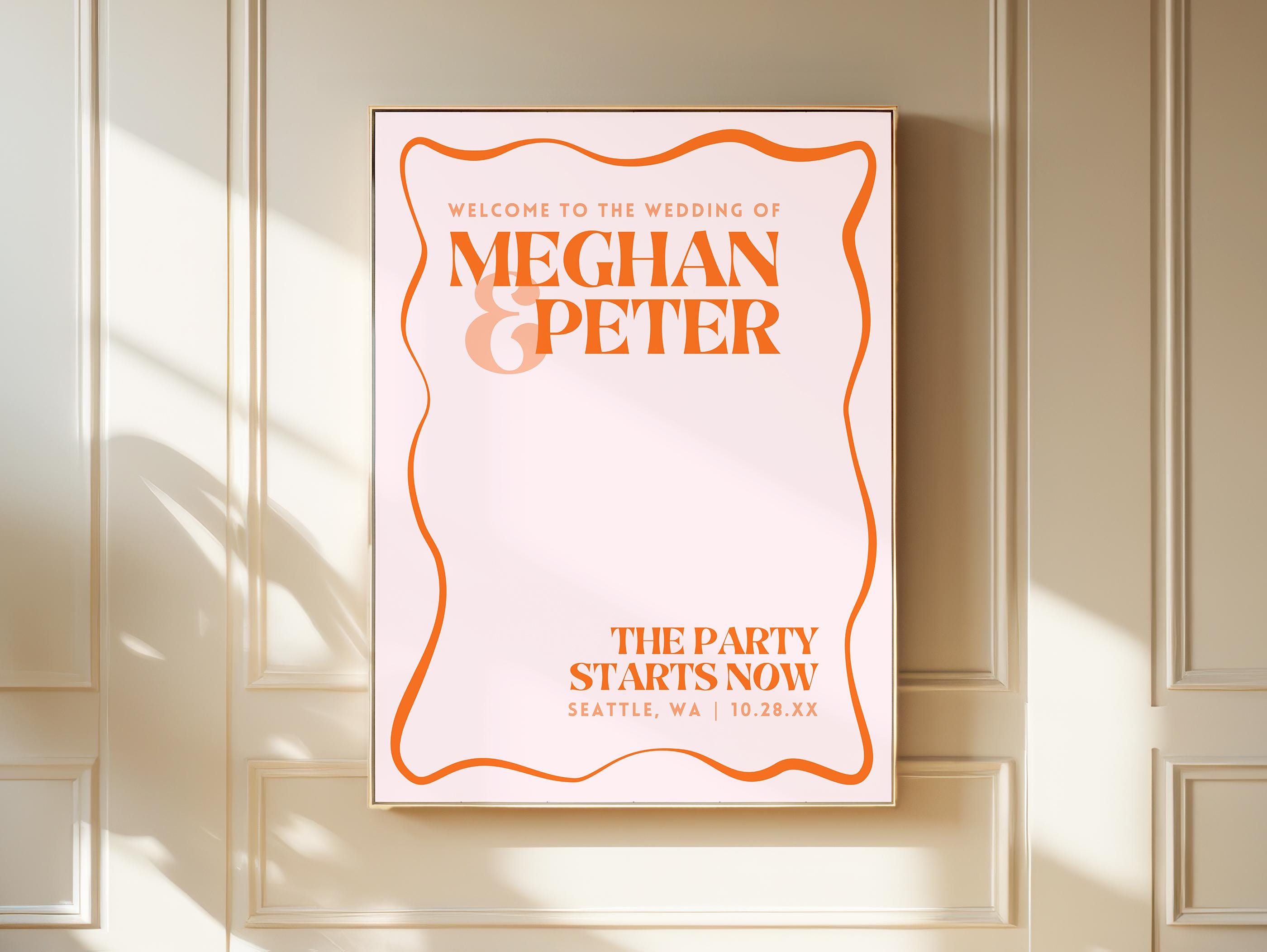 Editable Wavy Wedding Welcome Sign Template | Bold Fun Colors | Digital ...