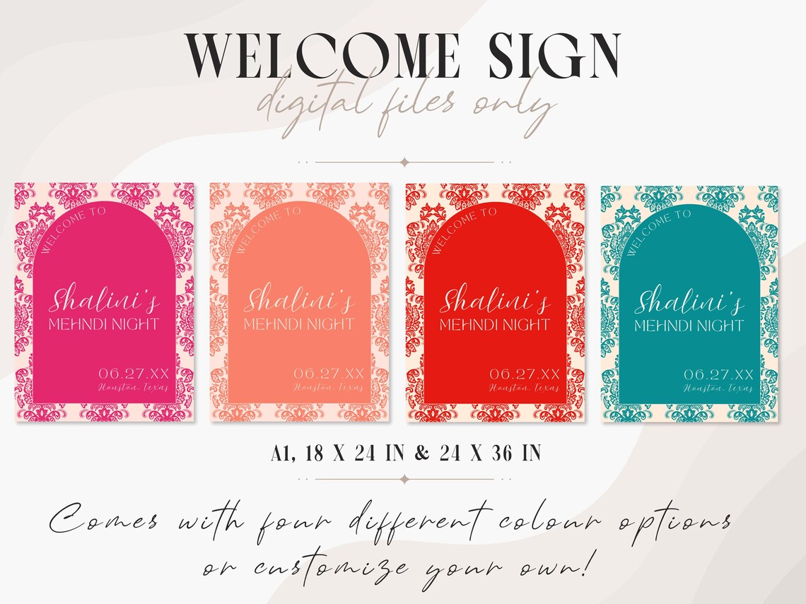 Mehndi Sign Template Floral Damask Decor Editable Canva