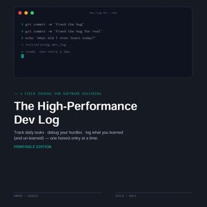 Daily journal for web developers and programmers, printable PDF + full month extension