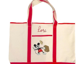 Custom Embroidered Jumbo Size - Mickey Canvas Tote Bag – Personalized Disney Canvas Tote, Monogram Name Gift, Disney Park Bag