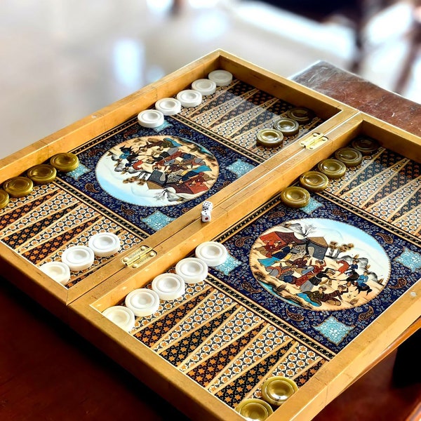 Handcrafted Hatem-i Tai Concept Authentic Backgammon Board - Wooden Artisan Game | Backgammon Set | Handmade Backgammon