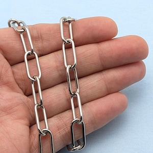 Stainless Steel Chain, Silver Chunky Paperclip Chain, Paperclip Chain, Bulk Chain, Chain by the Foot, Charm Necklace Chain