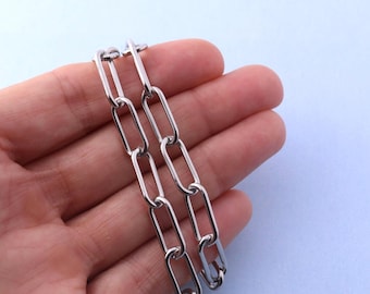 Stainless Steel Paperclip Chain, Chunky Silver Necklace Chain, DIY Jewelry Supplies