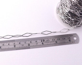 Stainless Steel Diamond Link Chain – Geometric Silver Necklace by the Foot