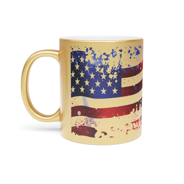 American Flag Metallic Mug (Silver\Gold) Patriotic Gift