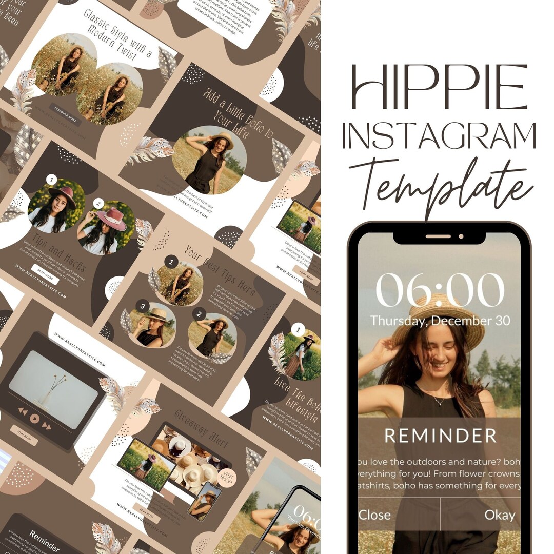 Hippie Instagram Template Canva Instagram Stories Post Templates ...