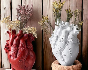 Anatomische hartvaas - uniek harssculptuur voor woondecoratie - vaas in Scandinavische stijl - geschenken voor medische professionals, hartvormige vaasbloem