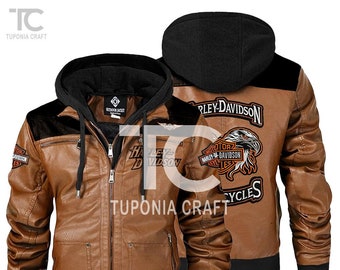 Handmade Brown Biker Motorcycle Leather Jacket with detachable hood