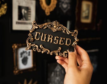 Cursed Gothic Wall Plaque | Spooky Halloween Home Decor | Dark Ornate Oddity | Maximalist Gallery Filler | Small Witchy Cottagecore Gift