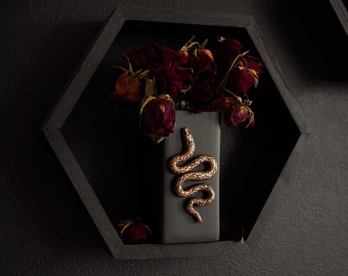 Metallic Finish Stoneware Vase with Pink 3D Snake (Each One Will Vary)