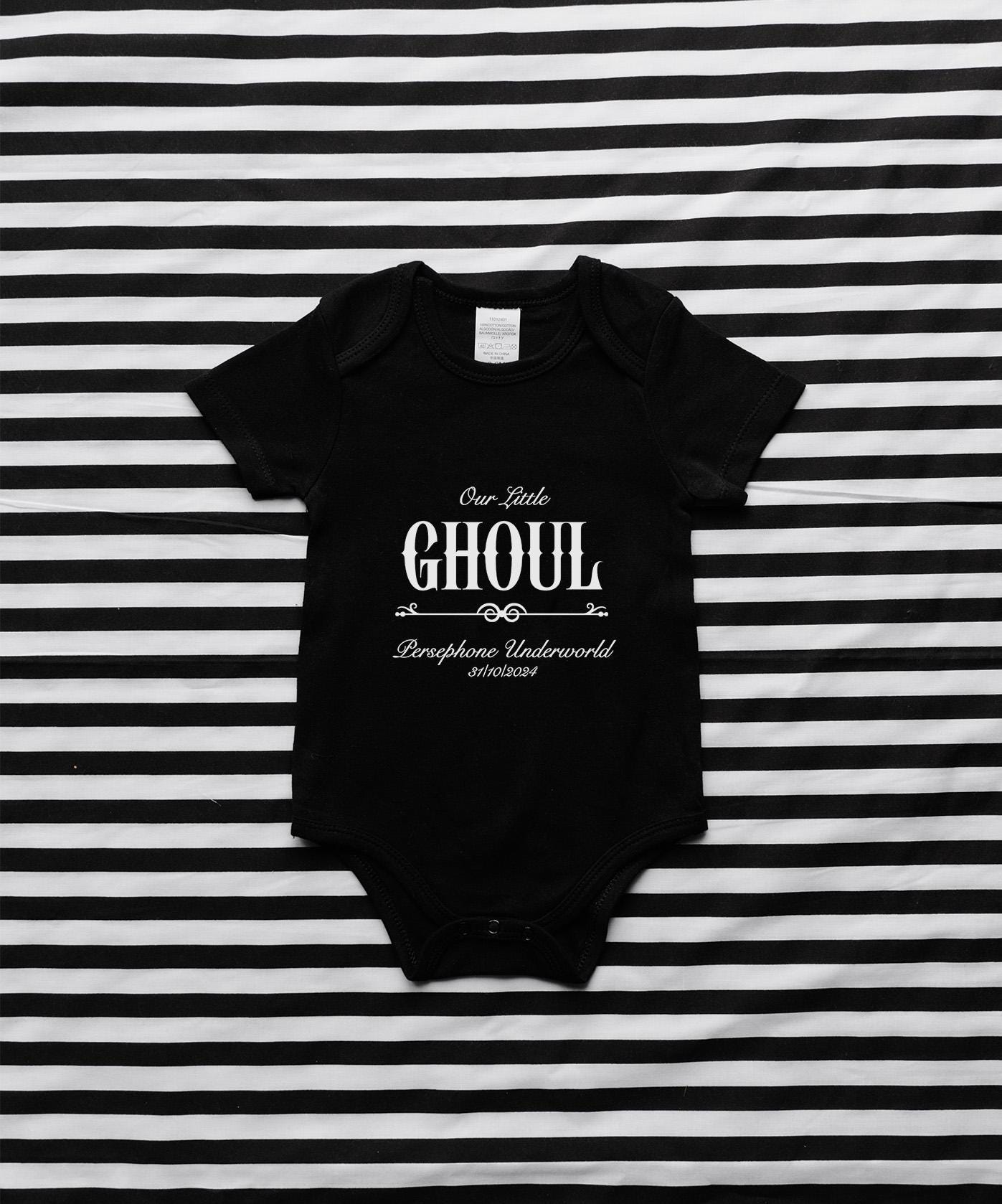 Customised Gothic Baby Bodysuit | Little Ghoul | Spooky Baby Shower Gift | Halloween & Alternative Newborn | Goth Baby Cotton Keepsake Idea