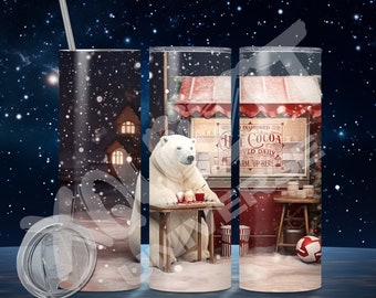 Polar Bear Hot Cocoa Tumbler, North Pole Tumbler, Christmas Tumbler, Polar Bear Sublimation Tumbler, Hot Chocolate Polar Bear Tumbler