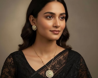 Kundan with handwork meenakari pendant with earrings