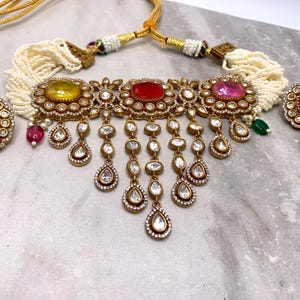 Moissanite Polki kundan choker set with semi precious stone/choker/moissanite polki/kundan set/party jewelry/wedding jewelry/victorian/jewel