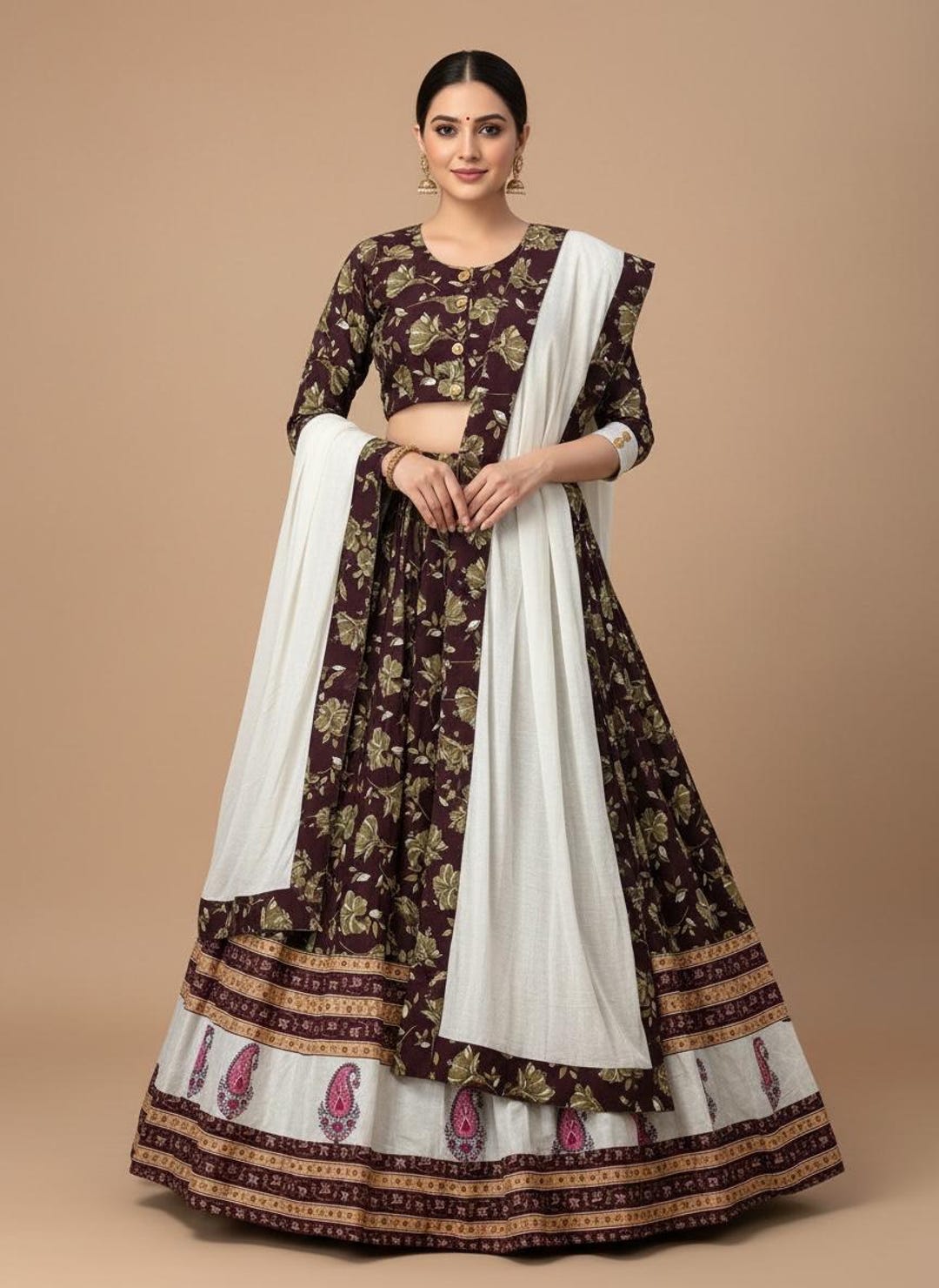 Vrindavan Gopi Dress, Floral Skirt & Blouse Set