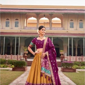 Gold Weaving Tussar Silk Chaniya Choli: Pre-Stitched Lehenga, Size 34-38