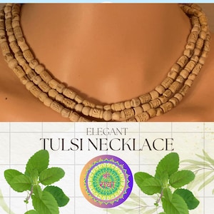 Sri Radha Tulsi Necklace from Mayapur- Pure Tulsi Mala with Radha&#39;s Name Carved on Beads - 3 Rounds