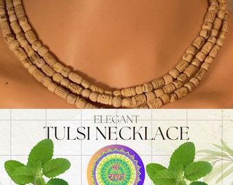 Sri Radha Tulsi Halsband: Mayapur Carved Bead Mala, 3 rundor