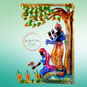 Radha Krishna Metal Wall Art: Rajasthani Handicraft (31x20 Inch)