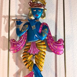 Krishna Metal Wall Art: Rajasthani Handicraft, Hindu Decor (18x12 Inch)