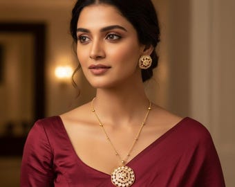 Kundan with handwork meenakari pendant with earrings