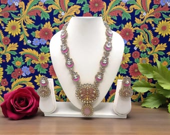 Sabyasachi inspired moissanite polki  necklace with meenakari work and earrings/ long necklace/Statement piece