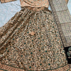 Bagru Hand Block printed Cotton Designer Top &Skirt with MulMul dupatta blouse 40 skirt length- 40 &#39;,  top length-16&quot;, dupatta size 2.5 mt.