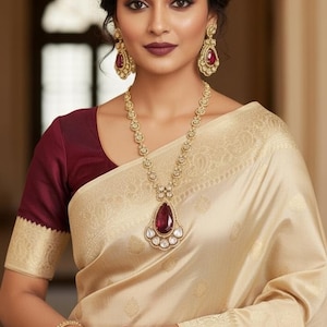 Moissanite Polki Kundan Necklace Set: Sabyasachi -Inspired/ Doublet Pendant Earrings/ long haar