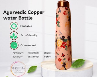 Ayurveda Pure Copper Bottles for your daily hydration routine. Leak Proof Lid | Ayurvedic Copper Bottle for Health Benefits - 950 ML